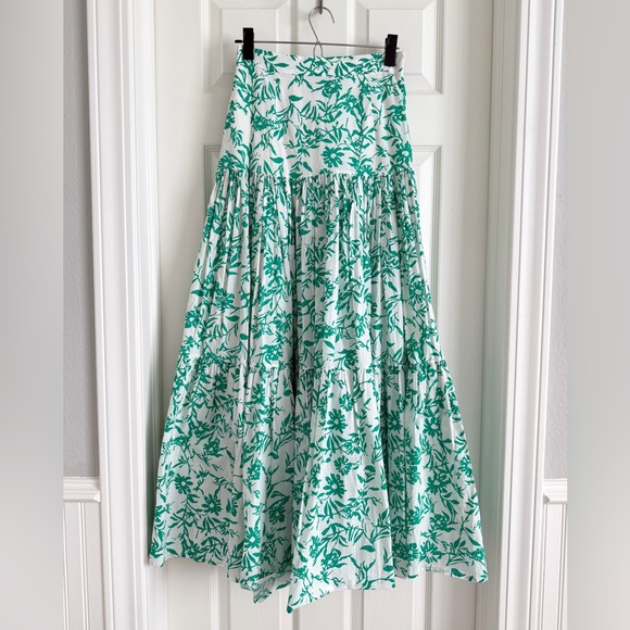 Hello Molly Runaway Ayla Tiered Tropical White Green Maxi Skirt | Size Small - Picture 16 of 17